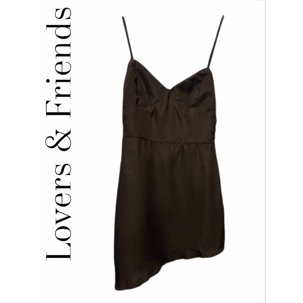 Lovers + Friends Satin Slip Spaghetti Strap Mini Dress Black Small NWT